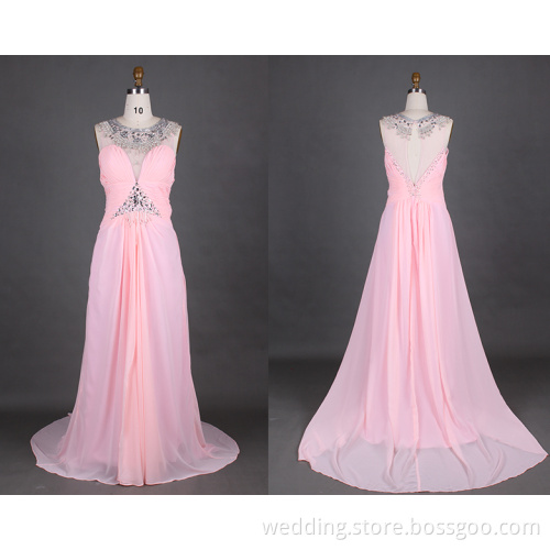 New Arrival Pink Chiffon Beading Long Evening Dresses 2015